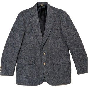 VTG Hunter Haig USA Mens 100% Wool Tweed Blazer Sport Coat - Blue-Gray Size 42